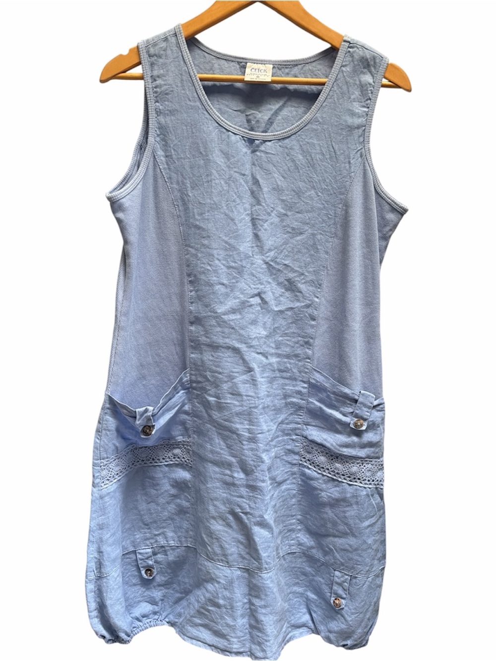 CLICK 100% Linen Women’s Sleeveless Blue Midi Dress Bohemian Relaxed Fit Size M